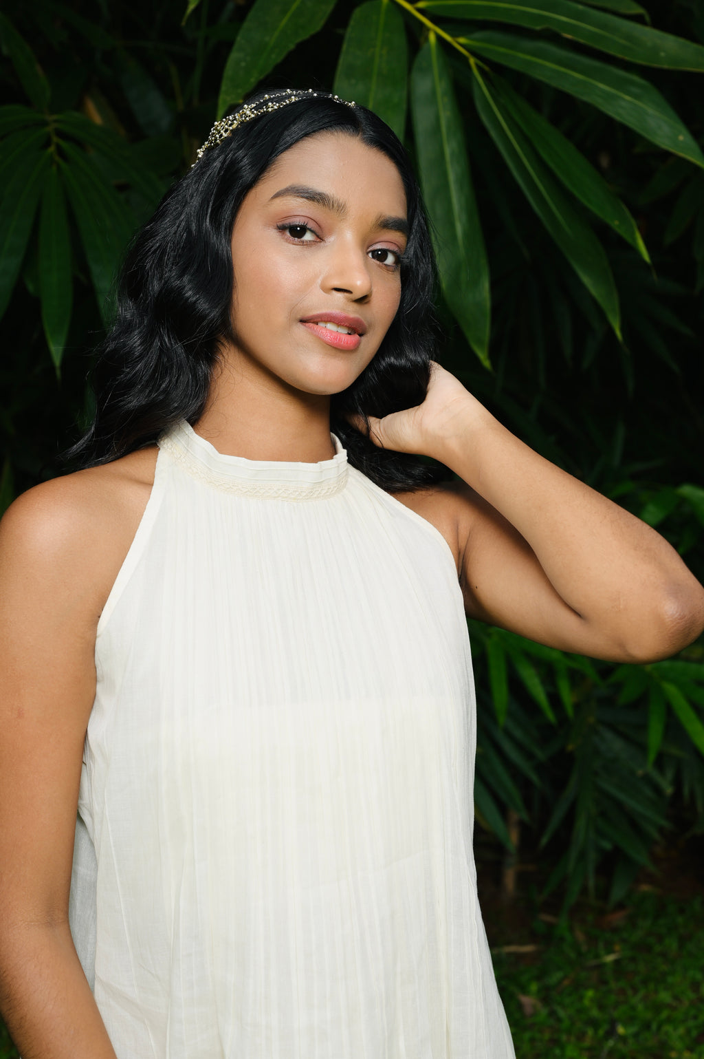 IVORY PLEATED HALTER DRESS - RUAA007