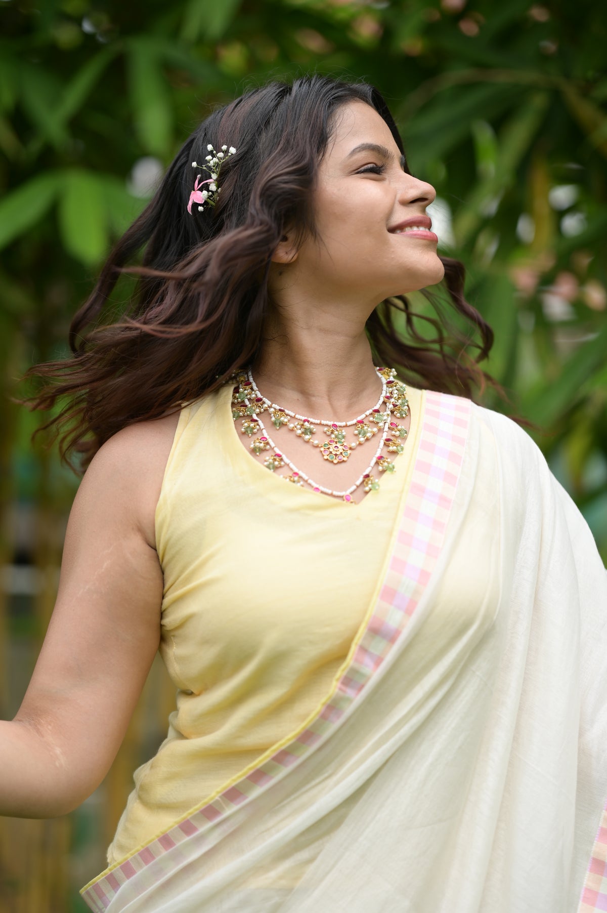 PASTEL CHECKED BORDER SAREE — RUAA009