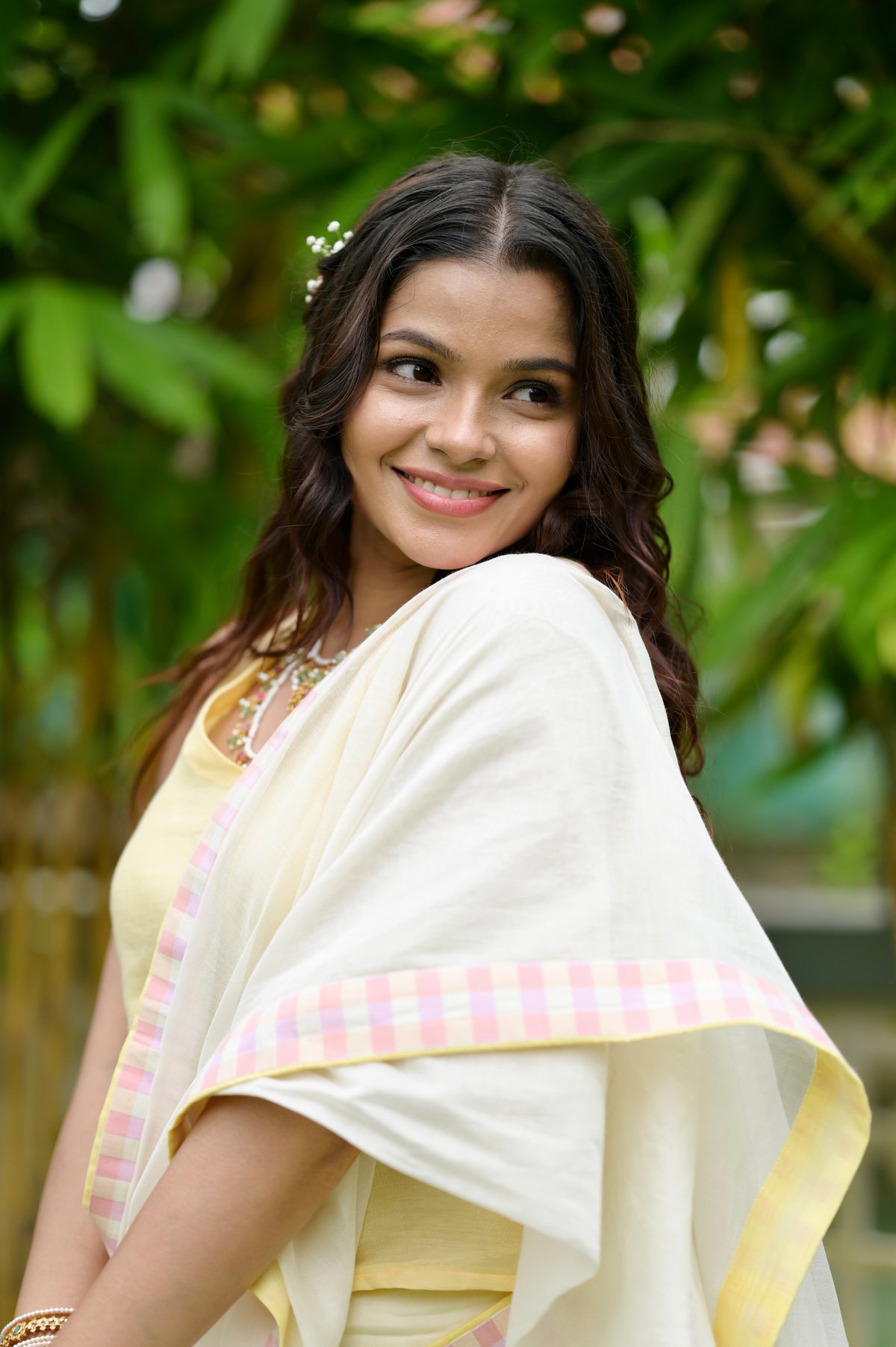 PASTEL CHECKED BORDER SAREE — RUAA009