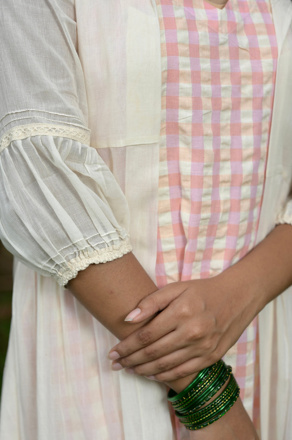 PASTEL CHECKED DRESS WITH SHEER JACKET - RUAA006