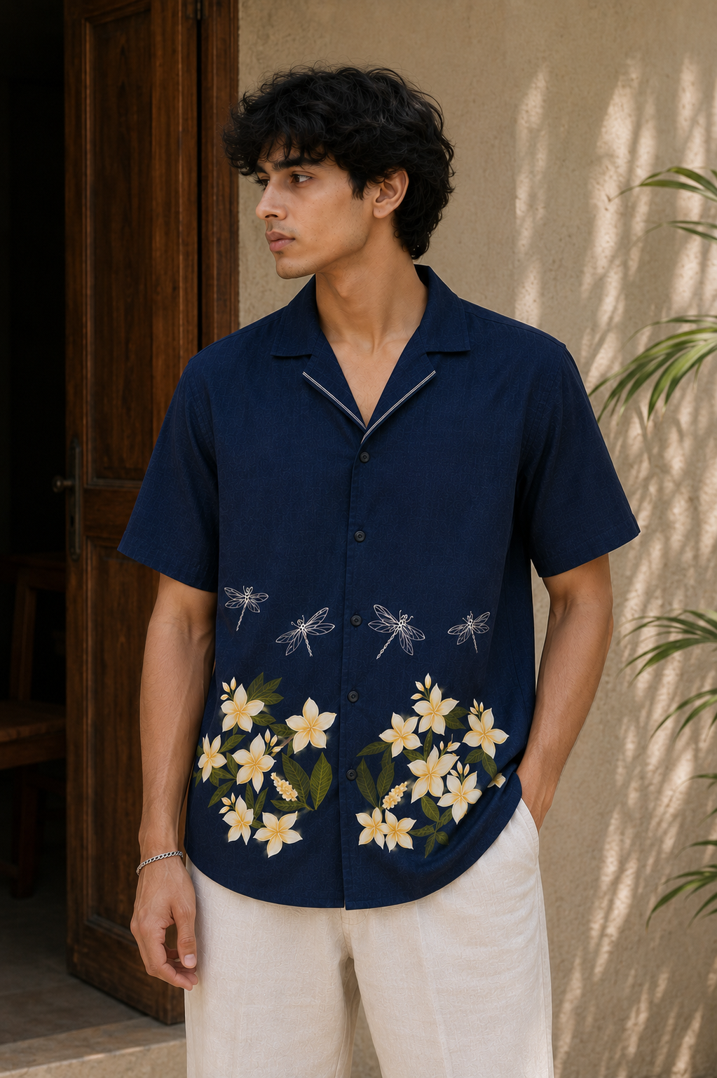 FLORAL DRAGONFLY HAND-PAINTED SHIRT - RUAA013
