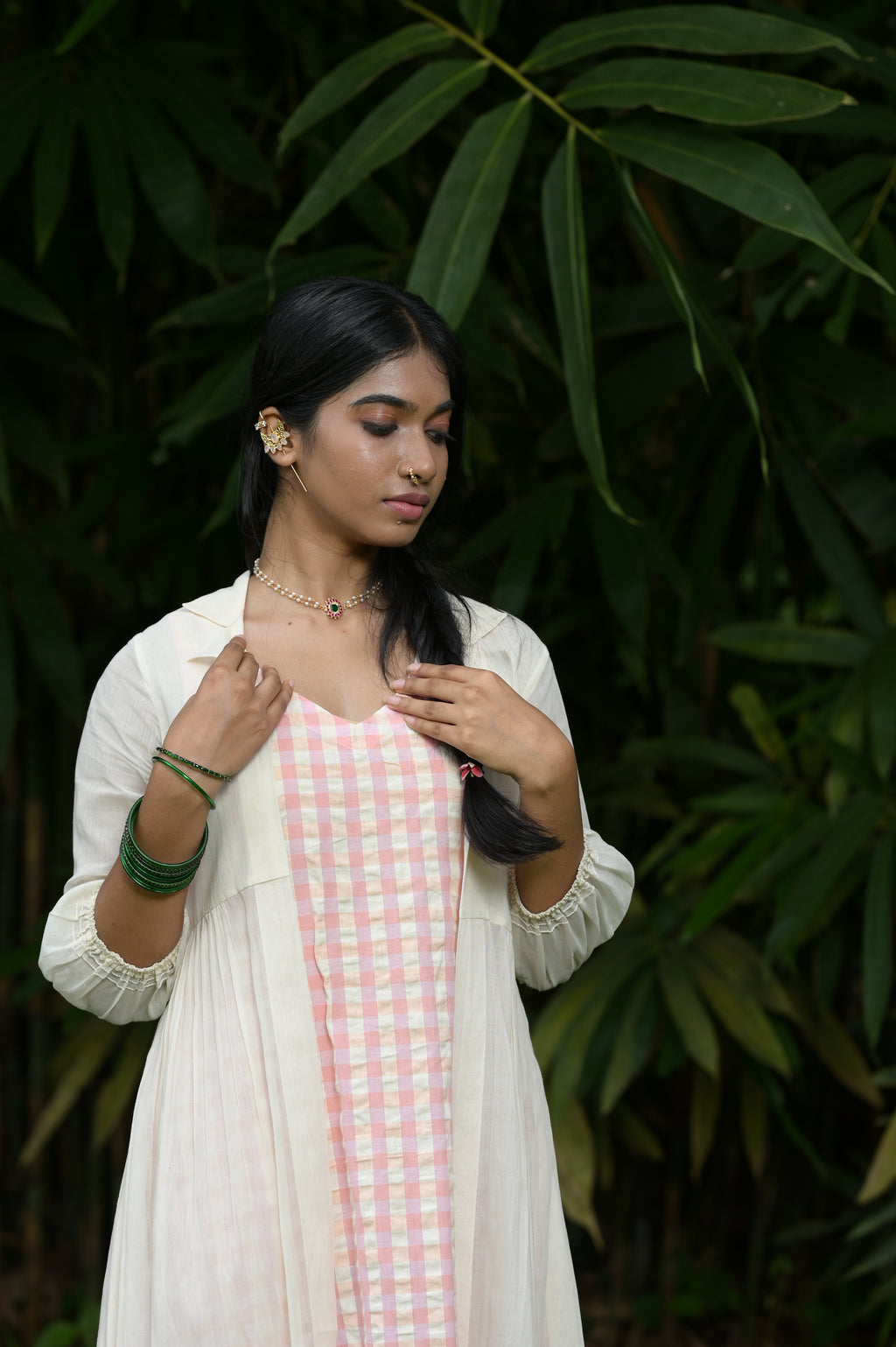 PASTEL CHECKED DRESS WITH SHEER JACKET - RUAA006