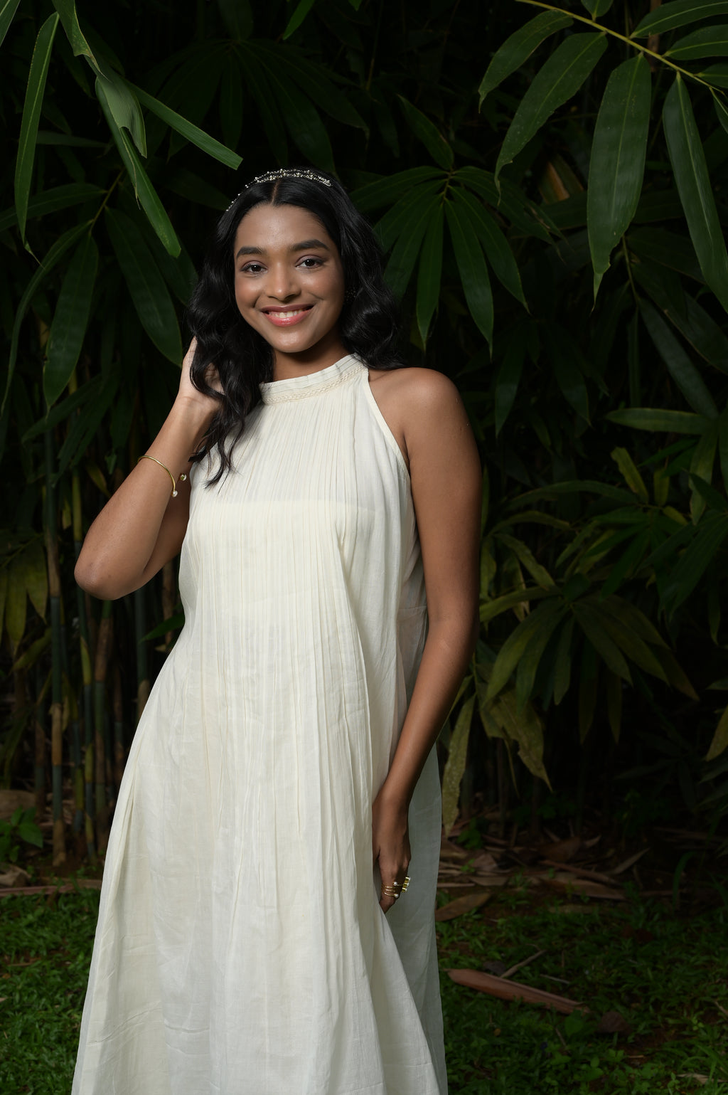 IVORY PLEATED HALTER DRESS - RUAA007