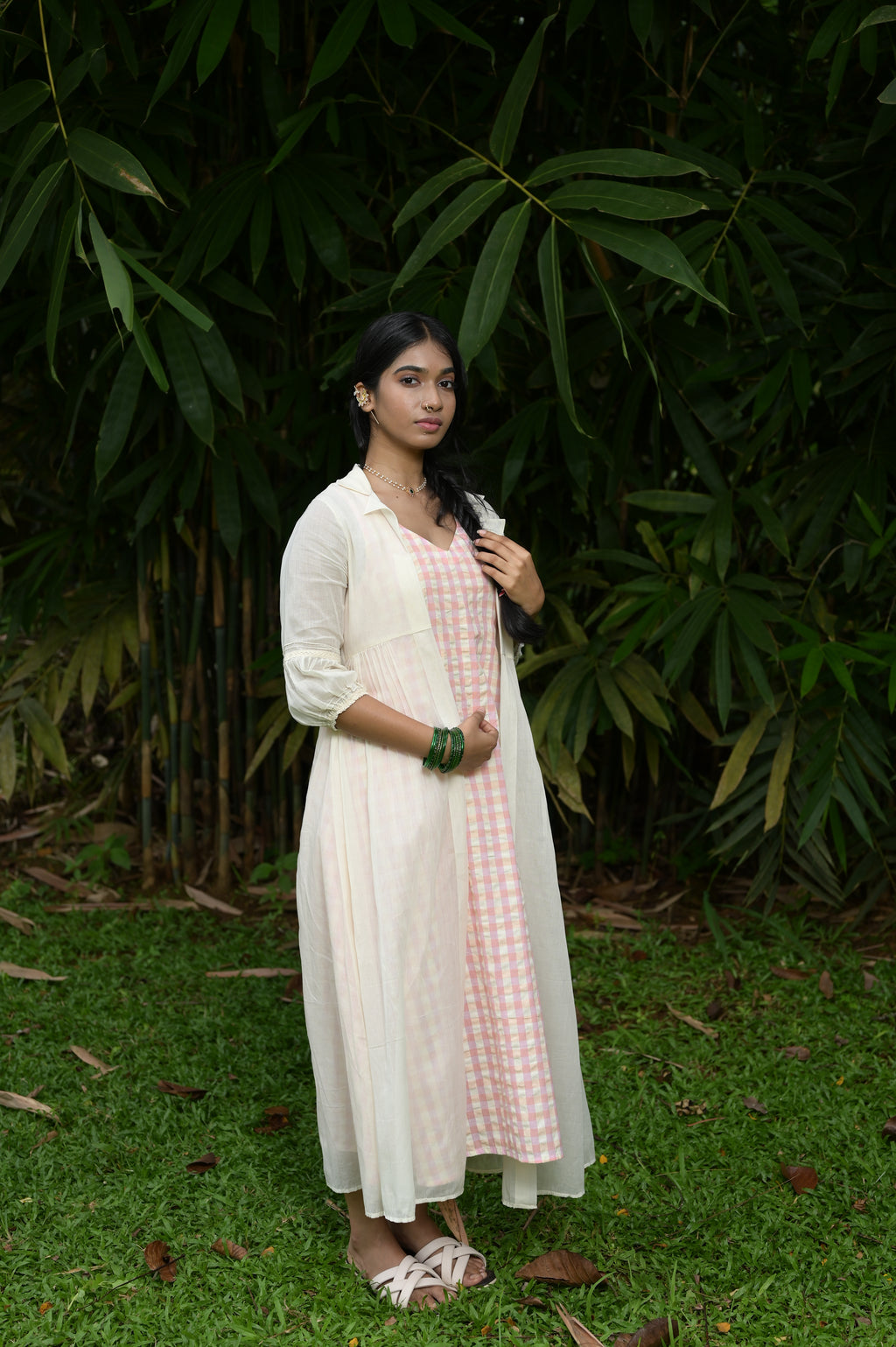 PASTEL CHECKED DRESS WITH SHEER JACKET - RUAA006