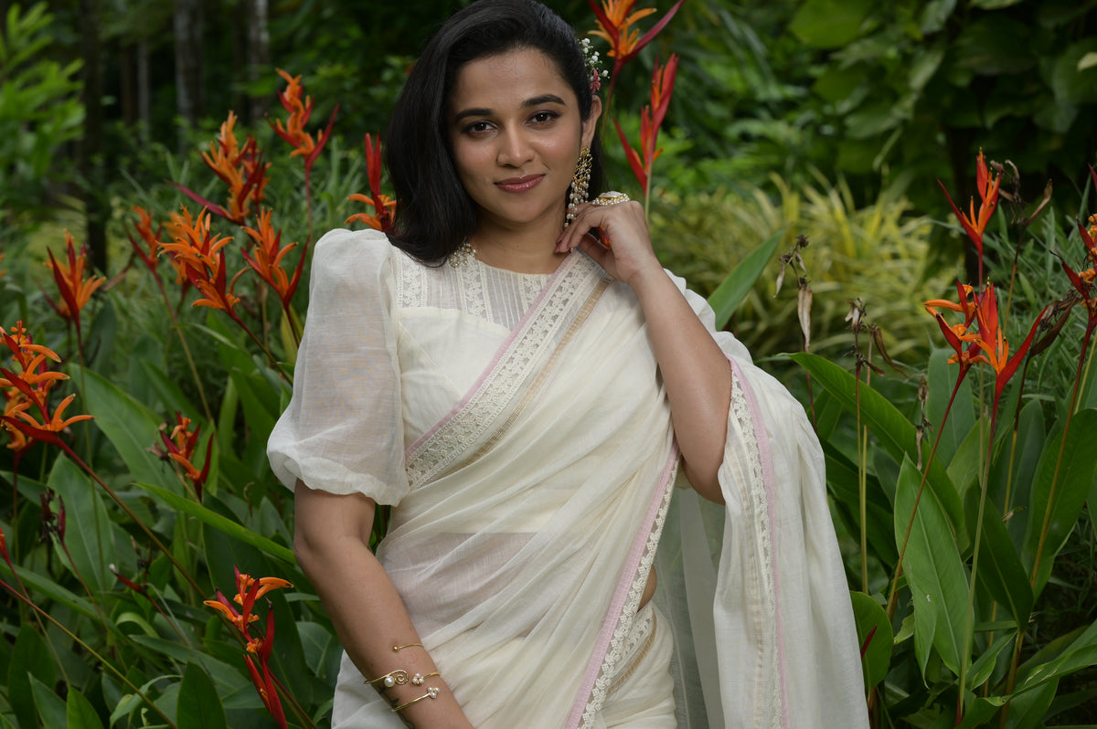 IVORY LACE BORDER SAREE - RUAA008
