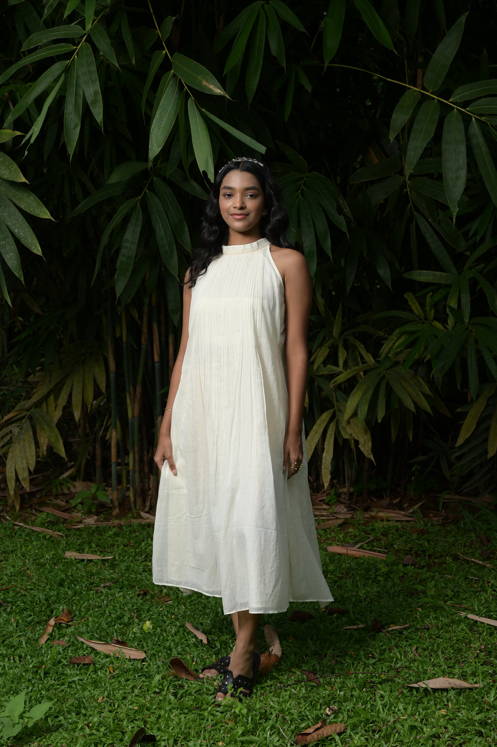 IVORY PLEATED HALTER DRESS - RUAA007