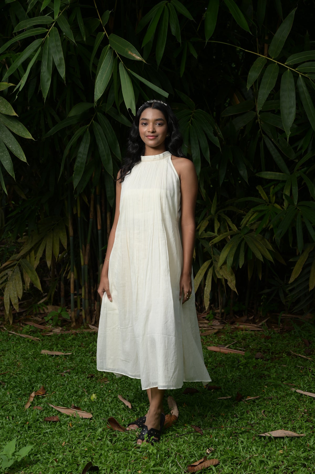 IVORY PLEATED HALTER DRESS - RUAA007