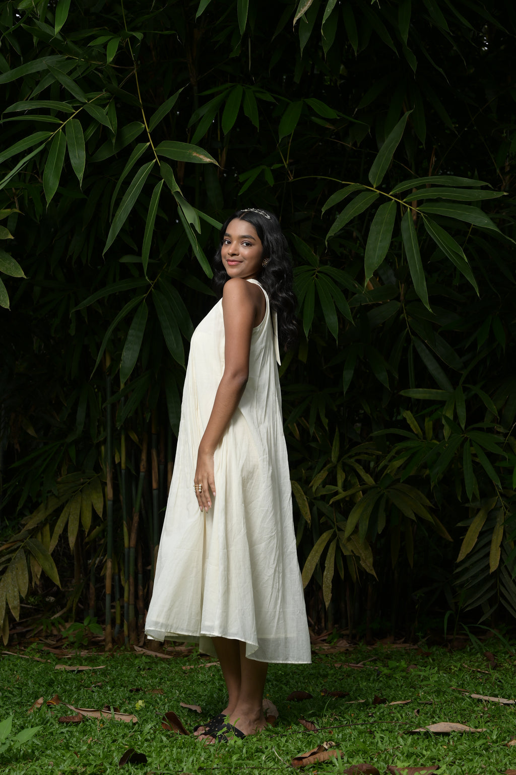IVORY PLEATED HALTER DRESS - RUAA007