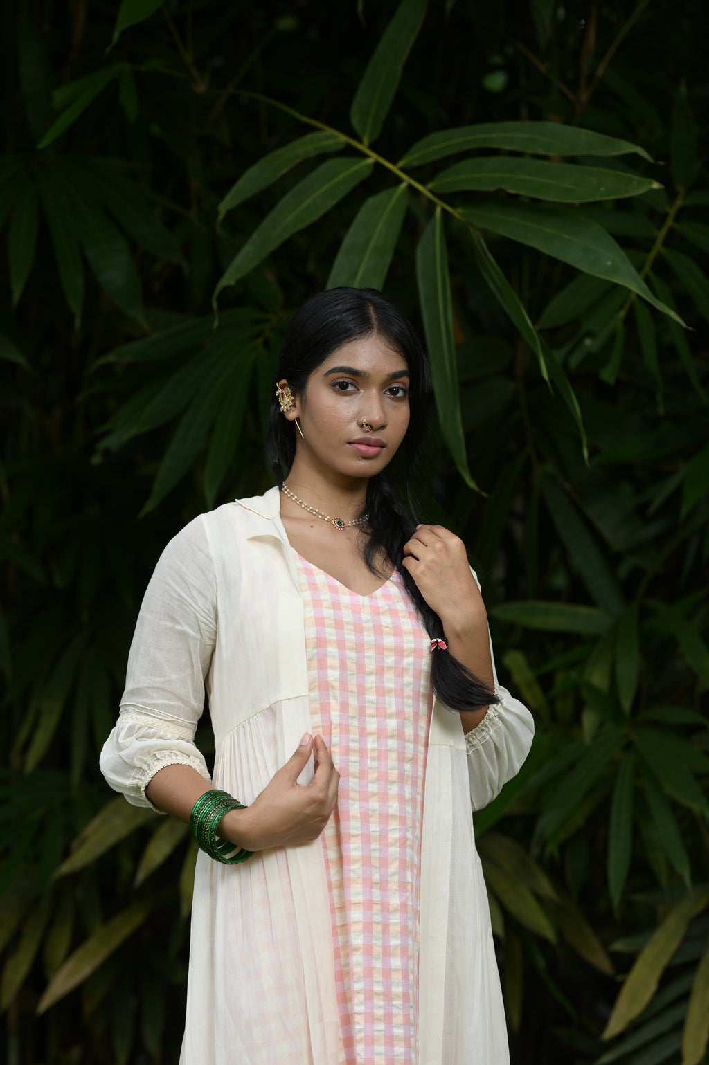 PASTEL CHECKED DRESS WITH SHEER JACKET - RUAA006